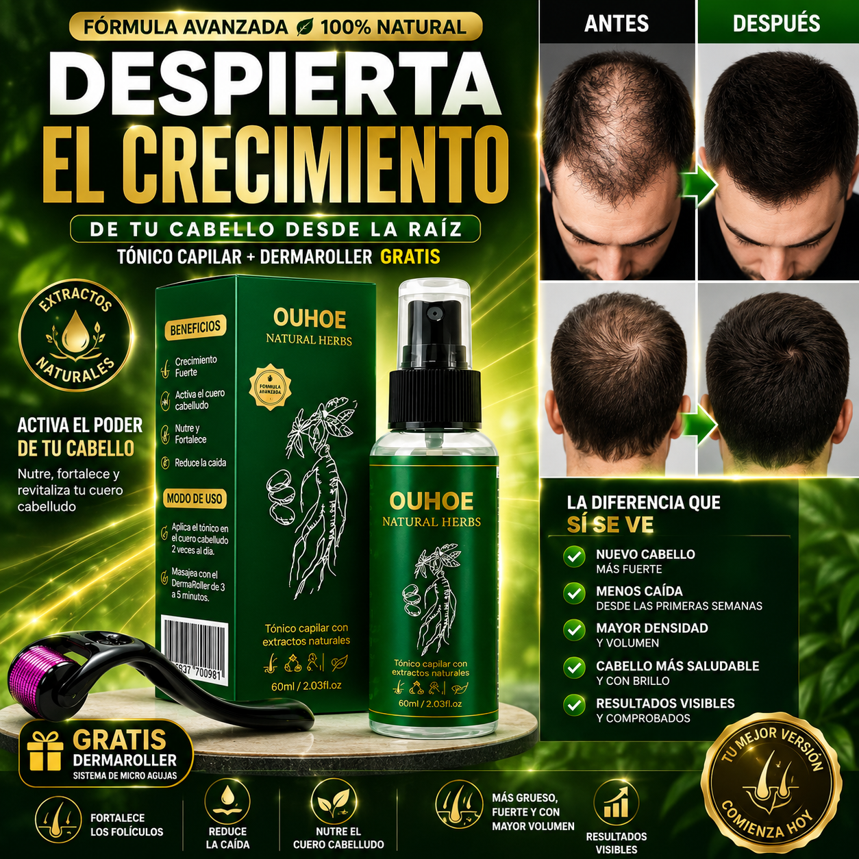 OUHOE - TÓNICO CAPILAR PARA EL CRECIMIENTO DEL CABELLO (100ML)