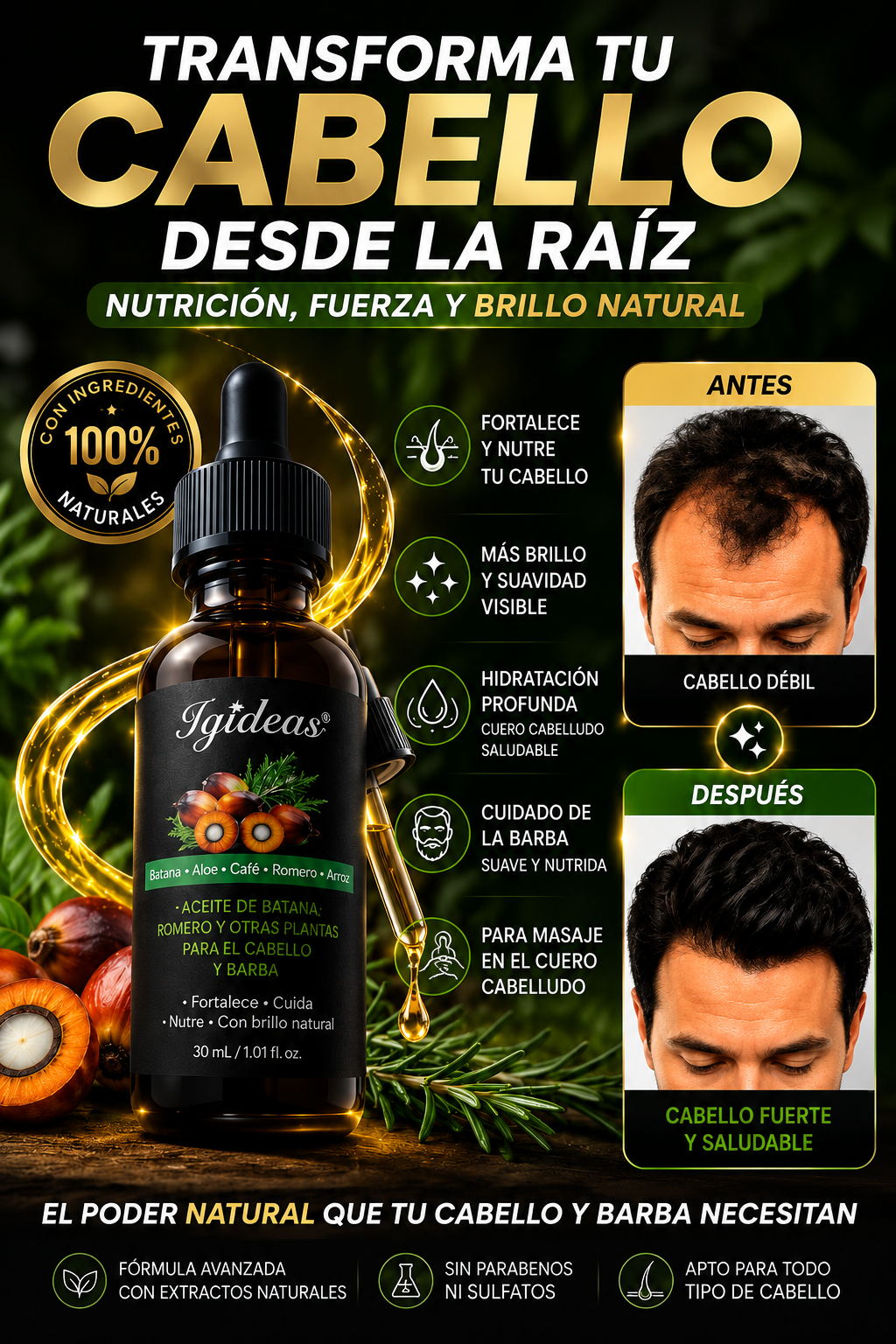 Aceite de Batana- gotas para el crecimiento del cabello.