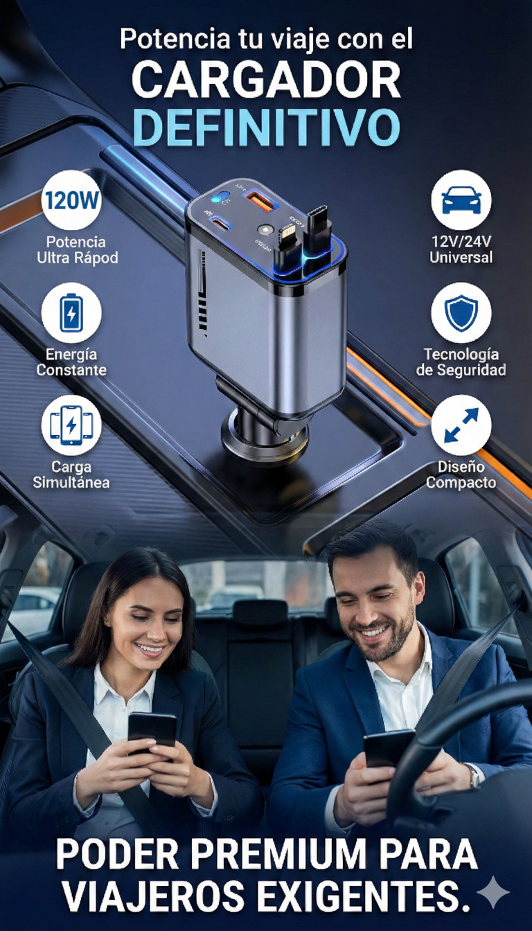 Cargador retráctil para automóvil de 120 W
